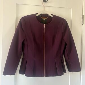 Ted baker London dark purple plum peplum blazer jacket zip up sz 3 (M US 8)